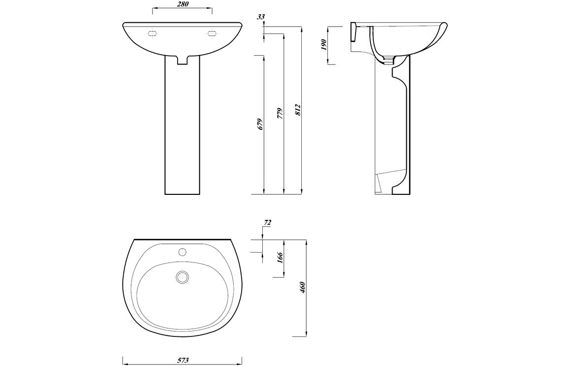 2Go 573x460mm 1TH Basin & Full Pedestal