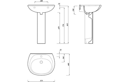 2Go 573x460mm 1TH Basin & Full Pedestal