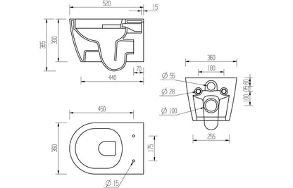 Cilantro Rimless Wall Hung WC & Soft Close Seat