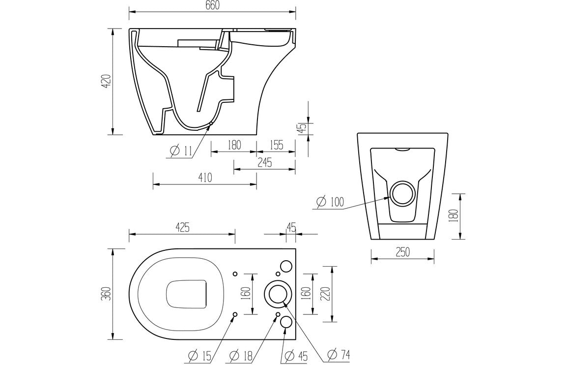 Cilantro Rimless Close Coupled Open Back WC & Soft Close Seat