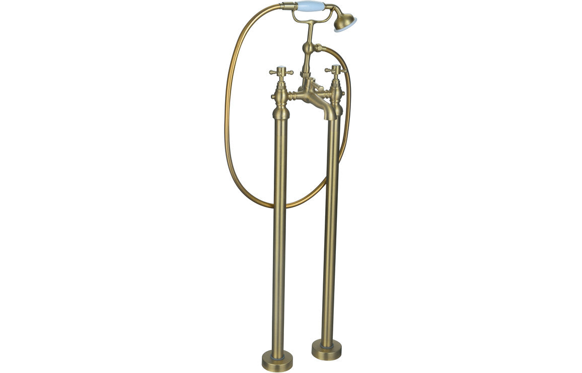 Tadlow Floor Standing Bath/Shower Mixer & Shower Kit - Brushed Brass