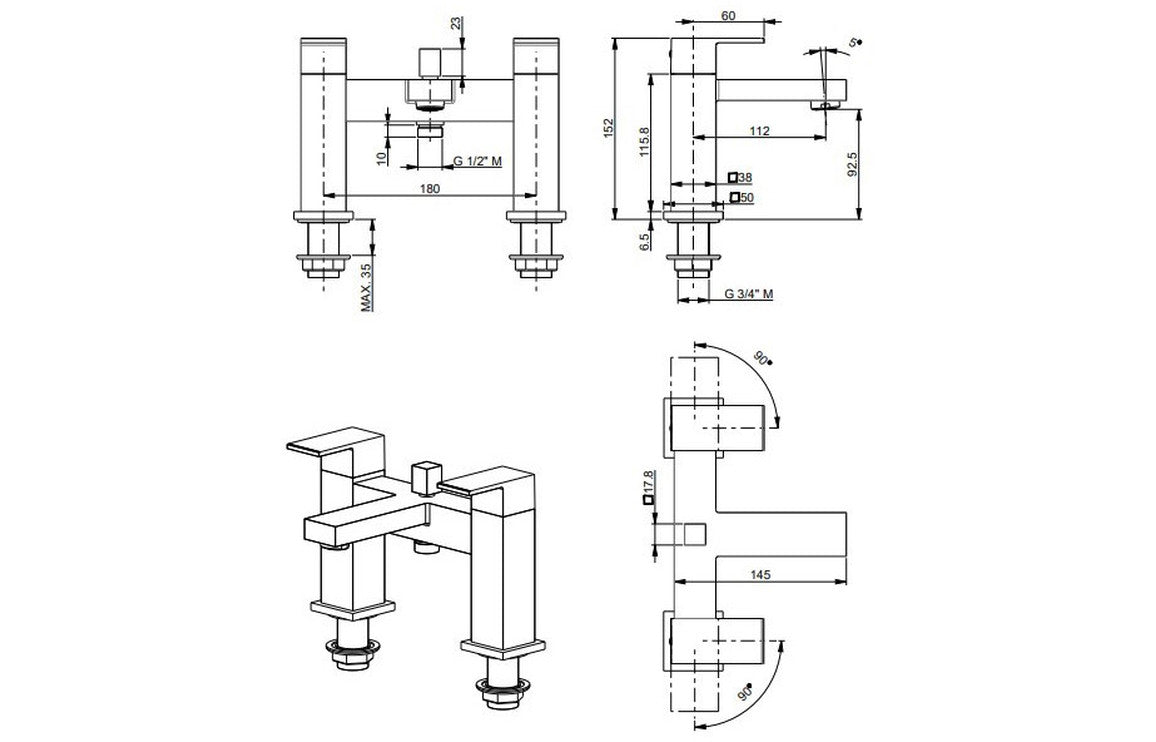 Vema Lys Deck Mounted Bath/Shower Mixer - Chrome