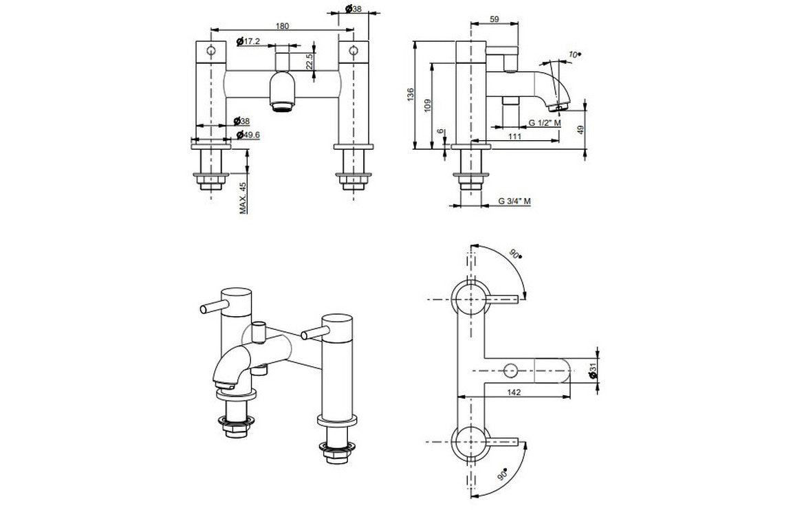 Vema Maira Deck Mounted Bath/Shower Mixer - Chrome