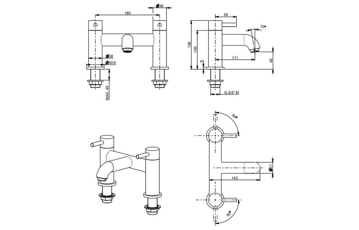 Vema Maira Deck Mounted Bath Filler - Chrome