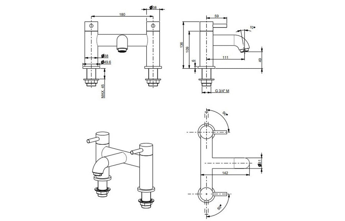 Vema Maira Deck Mounted Bath Filler - Matt Black