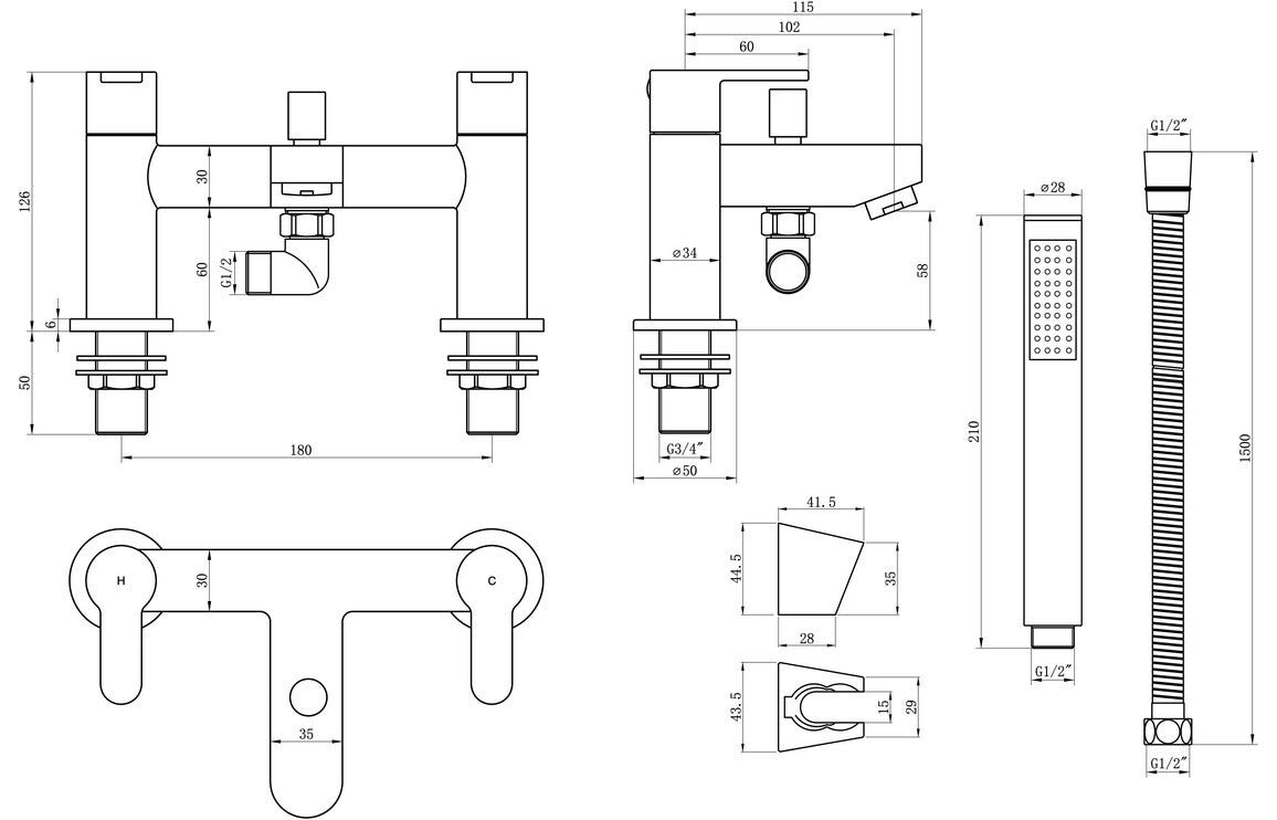 Abano Bath/Shower Mixer & Shower Kit - Chrome