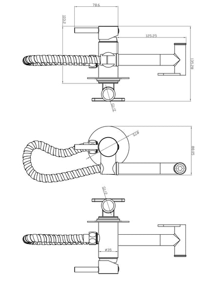 Douche Handset, Flexi, Holder and Outlet Elbow