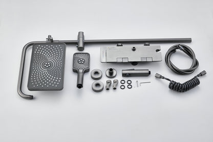 Novo Dynamic Thermostatic Brushed Gunmetal Modern Mixer Shower System 4-Function Solid Brass