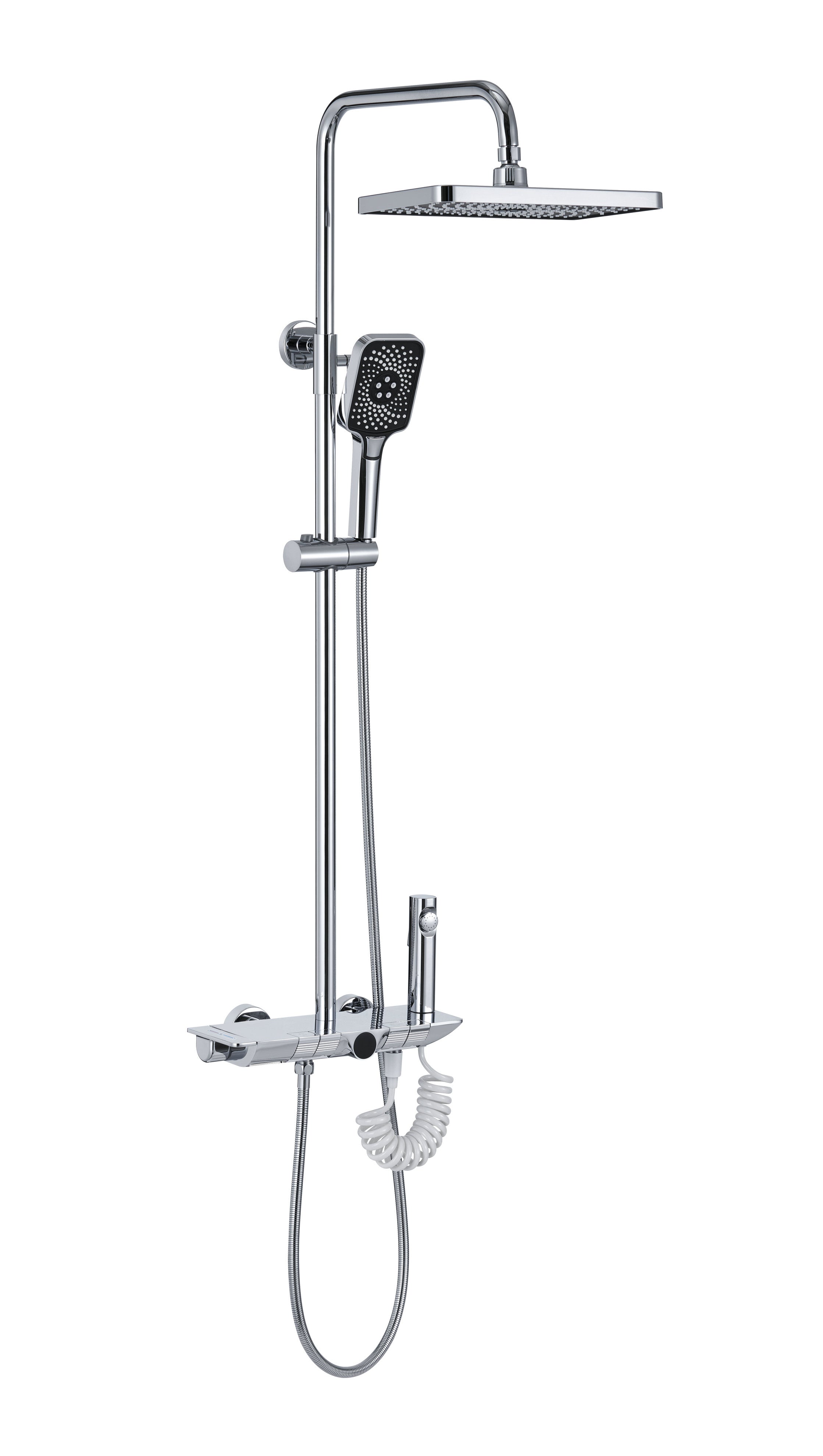 Novo Dynamic Thermostatic Chrome Modern Mixer Shower System 4-Function Solid Brass