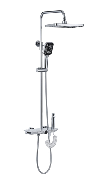 Novo Dynamic Thermostatic Chrome Modern Mixer Shower System 4-Function Solid Brass