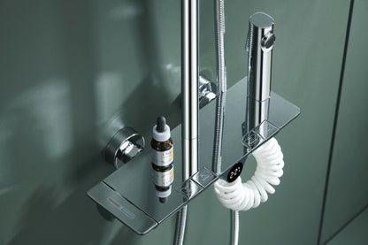 Novo Dynamic Thermostatic Chrome Modern Mixer Shower System 4-Function Solid Brass