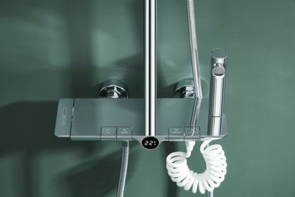 Novo Dynamic Thermostatic Chrome Modern Mixer Shower System 4-Function Solid Brass