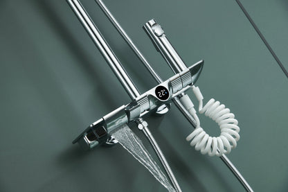 Novo Dynamic Thermostatic Chrome Modern Mixer Shower System 4-Function Solid Brass