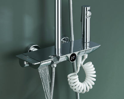 Novo Dynamic Thermostatic Chrome Modern Mixer Shower System 4-Function Solid Brass