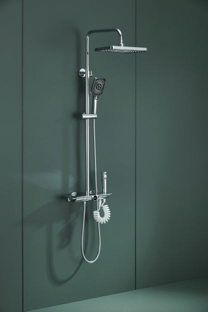 Novo Dynamic Thermostatic Chrome Modern Mixer Shower System 4-Function Solid Brass