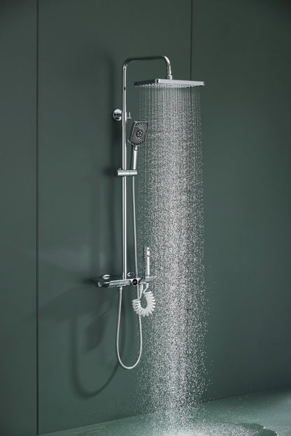 Novo Dynamic Thermostatic Chrome Modern Mixer Shower System 4-Function Solid Brass