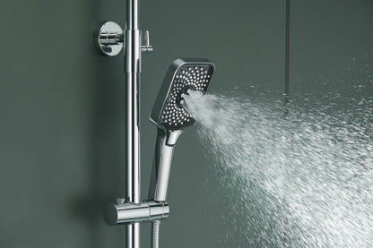 Novo Dynamic Thermostatic Chrome Modern Mixer Shower System 4-Function Solid Brass