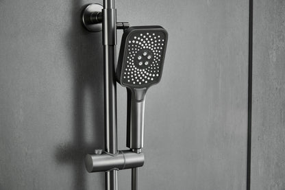 Novo Dynamic Thermostatic Brushed Gunmetal Modern Mixer Shower System 4-Function Solid Brass