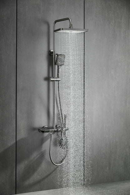 Novo Dynamic Thermostatic Brushed Gunmetal Modern Mixer Shower System 4-Function Solid Brass