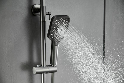 Novo Dynamic Thermostatic Brushed Gunmetal Modern Mixer Shower System 4-Function Solid Brass