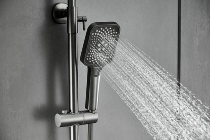 Novo Dynamic Thermostatic Brushed Gunmetal Modern Mixer Shower System 4-Function Solid Brass