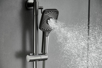 Novo Dynamic Thermostatic Brushed Gunmetal Modern Mixer Shower System 4-Function Solid Brass