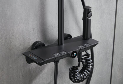 Novo Dynamic Thermostatic Matt Black Modern Mixer Shower System 4-Function Solid Brass