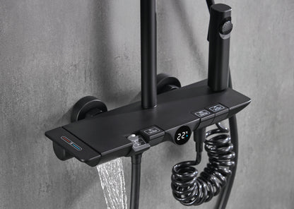 Novo Dynamic Thermostatic Matt Black Modern Mixer Shower System 4-Function Solid Brass