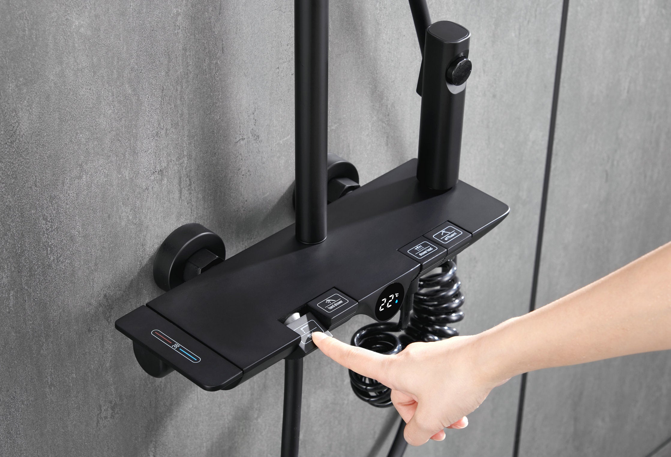 Novo Dynamic Thermostatic Matt Black Modern Mixer Shower System 4-Function Solid Brass