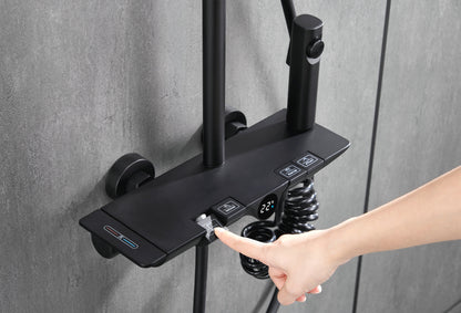 Novo Dynamic Thermostatic Matt Black Modern Mixer Shower System 4-Function Solid Brass