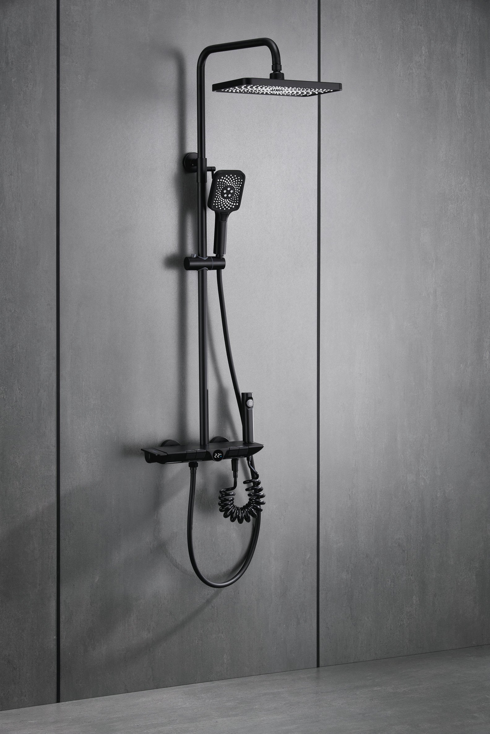 Novo Dynamic Thermostatic Matt Black Modern Mixer Shower System 4-Function Solid Brass