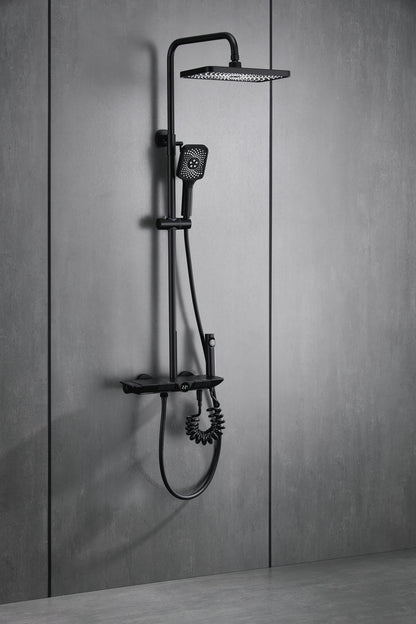 Novo Dynamic Thermostatic Matt Black Modern Mixer Shower System 4-Function Solid Brass