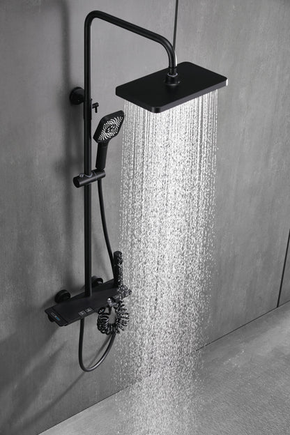Novo Dynamic Thermostatic Matt Black Modern Mixer Shower System 4-Function Solid Brass