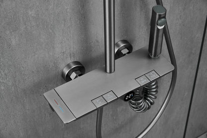 Novo Dynamic Thermostatic Brushed Gunmetal Modern Mixer Shower System 4-Function Solid Brass