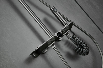 Novo Dynamic Thermostatic Brushed Gunmetal Modern Mixer Shower System 4-Function Solid Brass