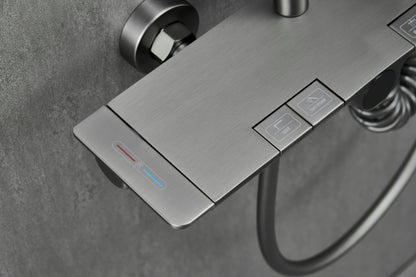 Novo Dynamic Thermostatic Brushed Gunmetal Modern Mixer Shower System 4-Function Solid Brass