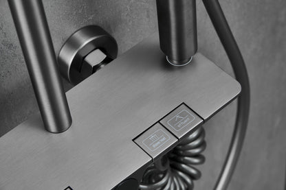 Novo Dynamic Thermostatic Brushed Gunmetal Modern Mixer Shower System 4-Function Solid Brass