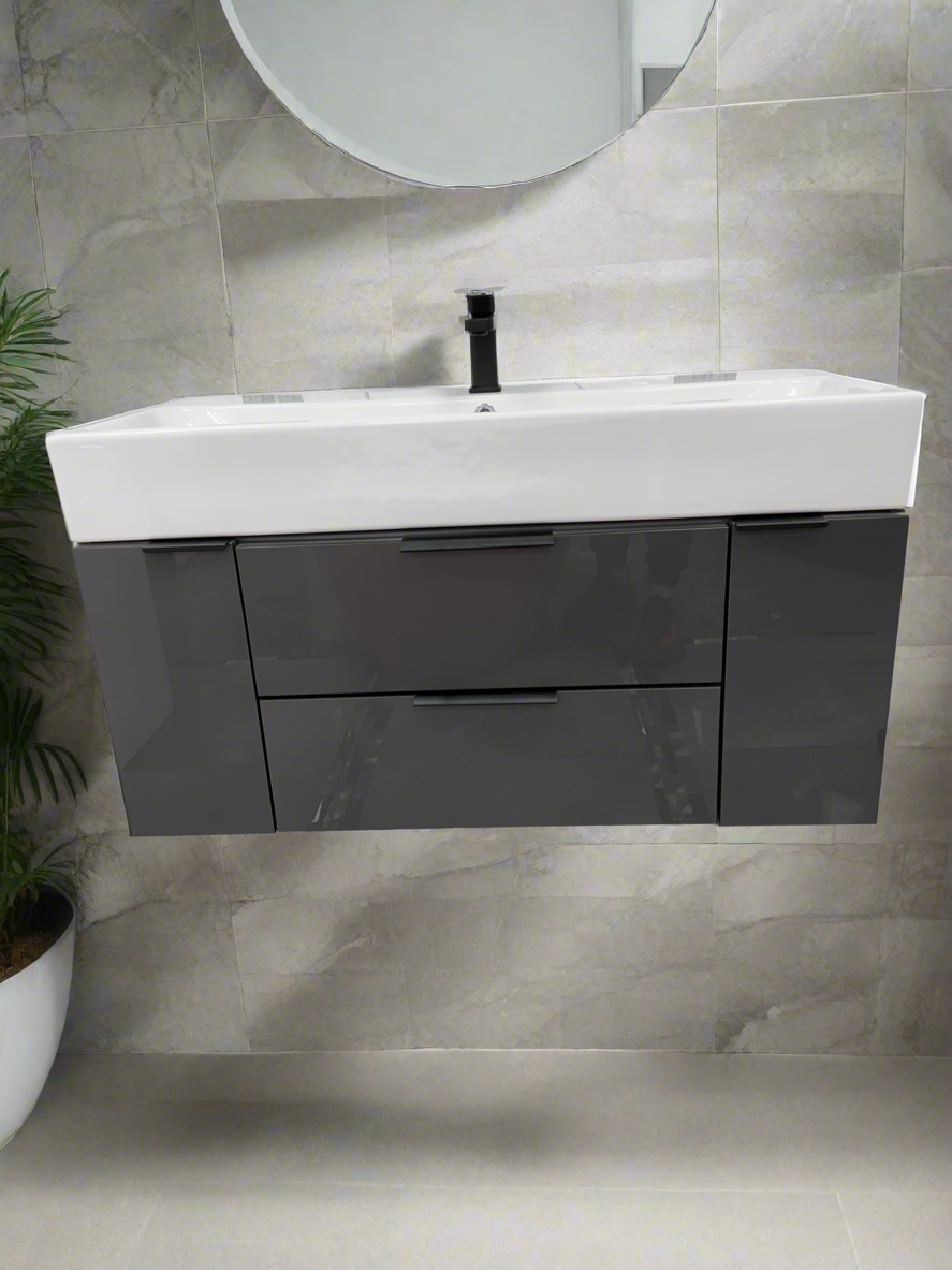 Porto Anthracite 1000mm 2-Draw Wall Hung Bathroom Vanity unit with Two-Door Storage unit Inc Nano Glazed Ceramic Basin