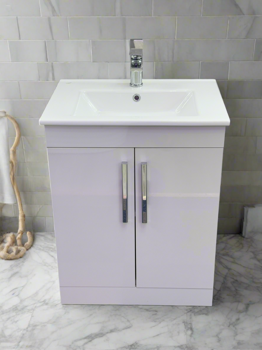 Novo Arte 650mm White Gloss 2-Door Floorstanding Vanity unit with Nano Glazed Ceramic Basin