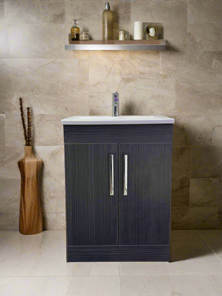 Novo 1187-60 600mm Dark Oak 2-Door Floor-standing Bathroom unit with Ceramic Basin