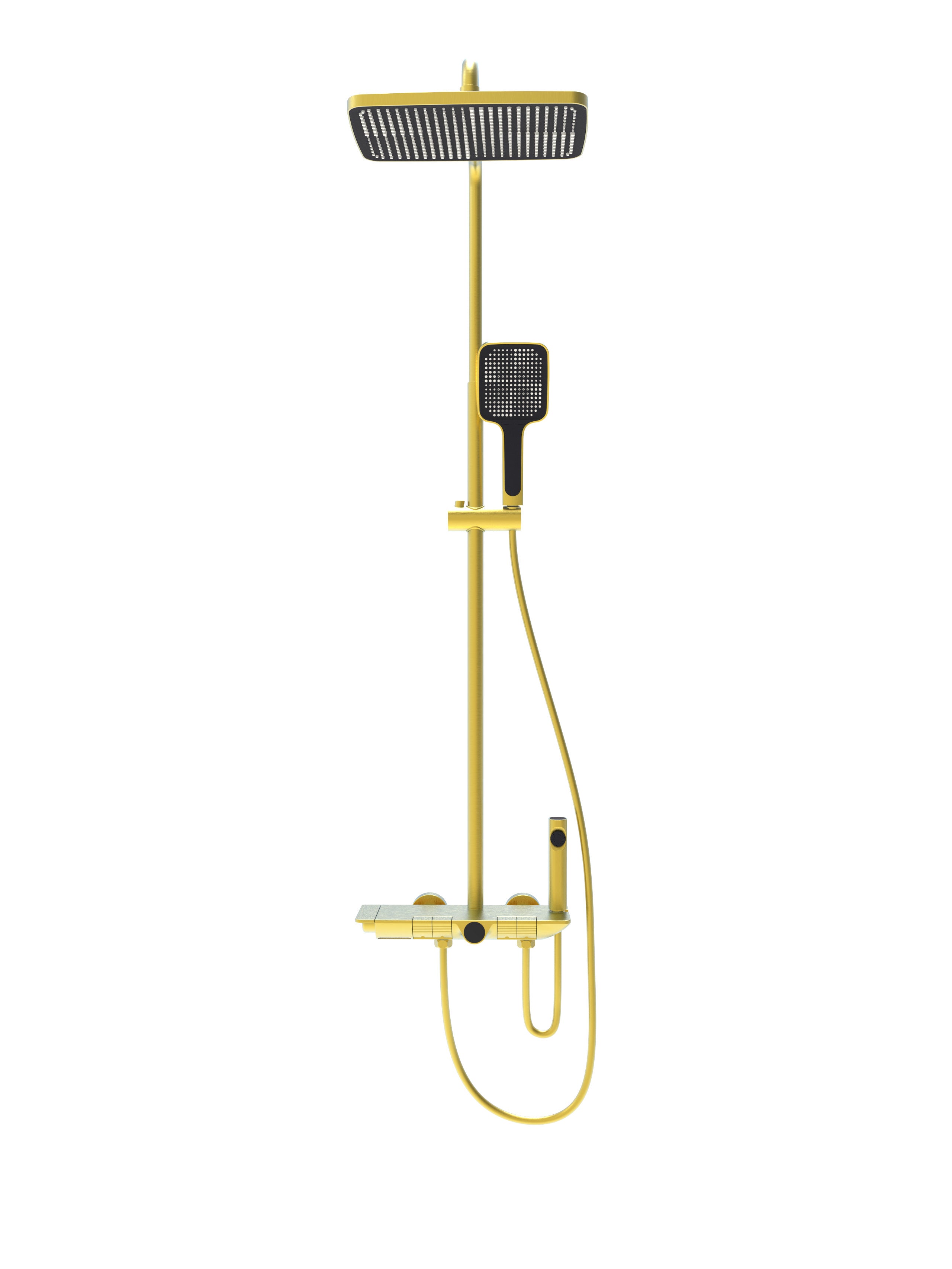 Novo Dynamic Thermostatic Brushed Brass Modern Mixer Shower System 4-Function Solid Brass