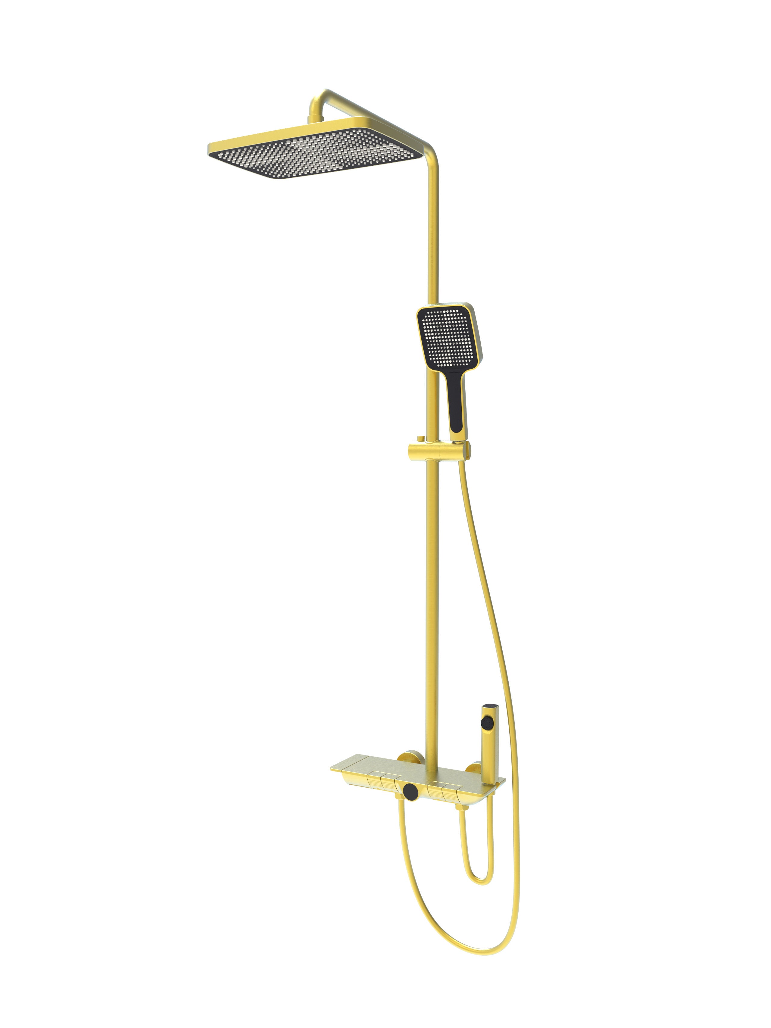 Novo Dynamic Thermostatic Brushed Brass Modern Mixer Shower System 4-Function Solid Brass