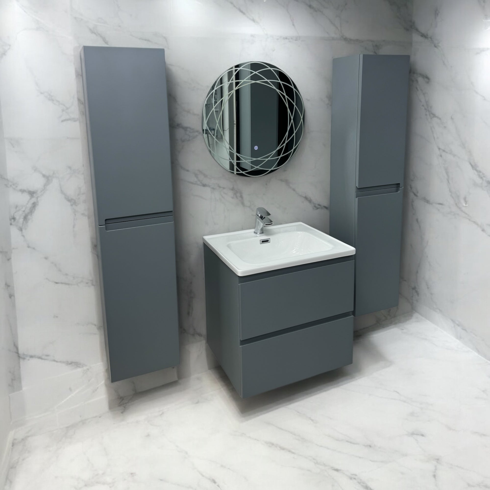 Novo 1175-60 Opus Monument Grey 2-Draw Vanity & Nano Glazed Ceramic Basin