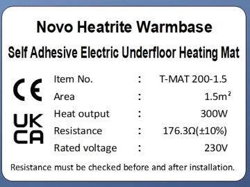 Novo 200W Quick Warmrite Electric Self Adhesive  Underfloor Heating Mat