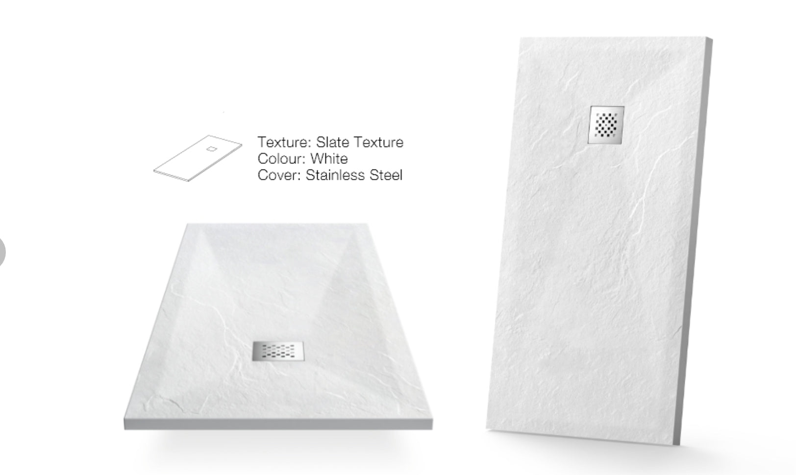 Novo F Series 1100x800 Slate Stone 25mm Shower Tray with  Waste System