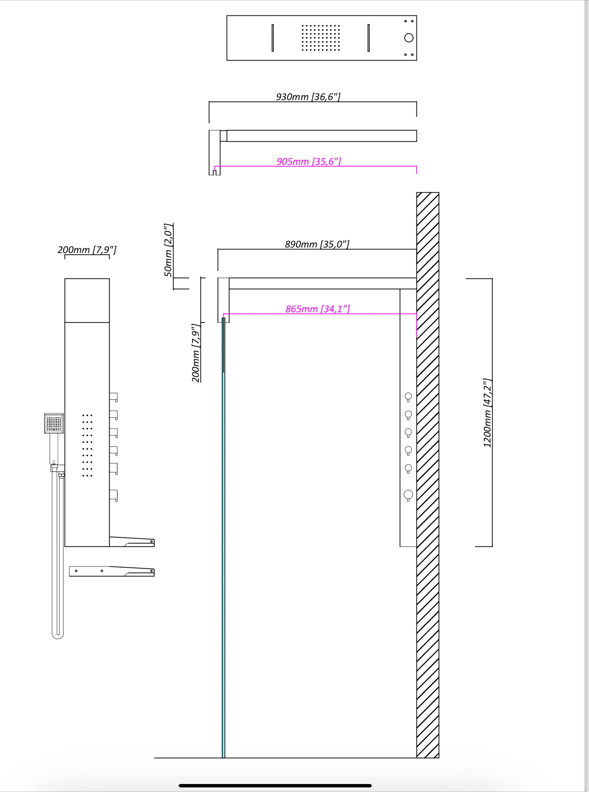 Novo Designer Italia Column  Shower System *900 Tray width