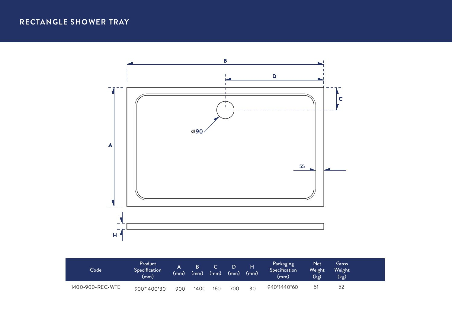 Shires  Stone 30mm Shower Tray with  Waste System