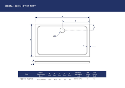 Shires  Stone 30mm Shower Tray with  Waste System