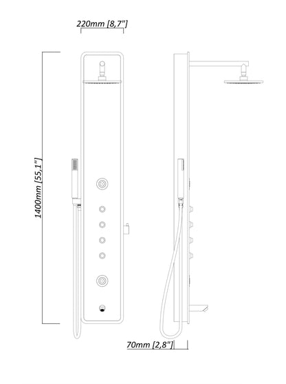 Novo Glass Aluminium Designer Thermostatic Column shower Pack