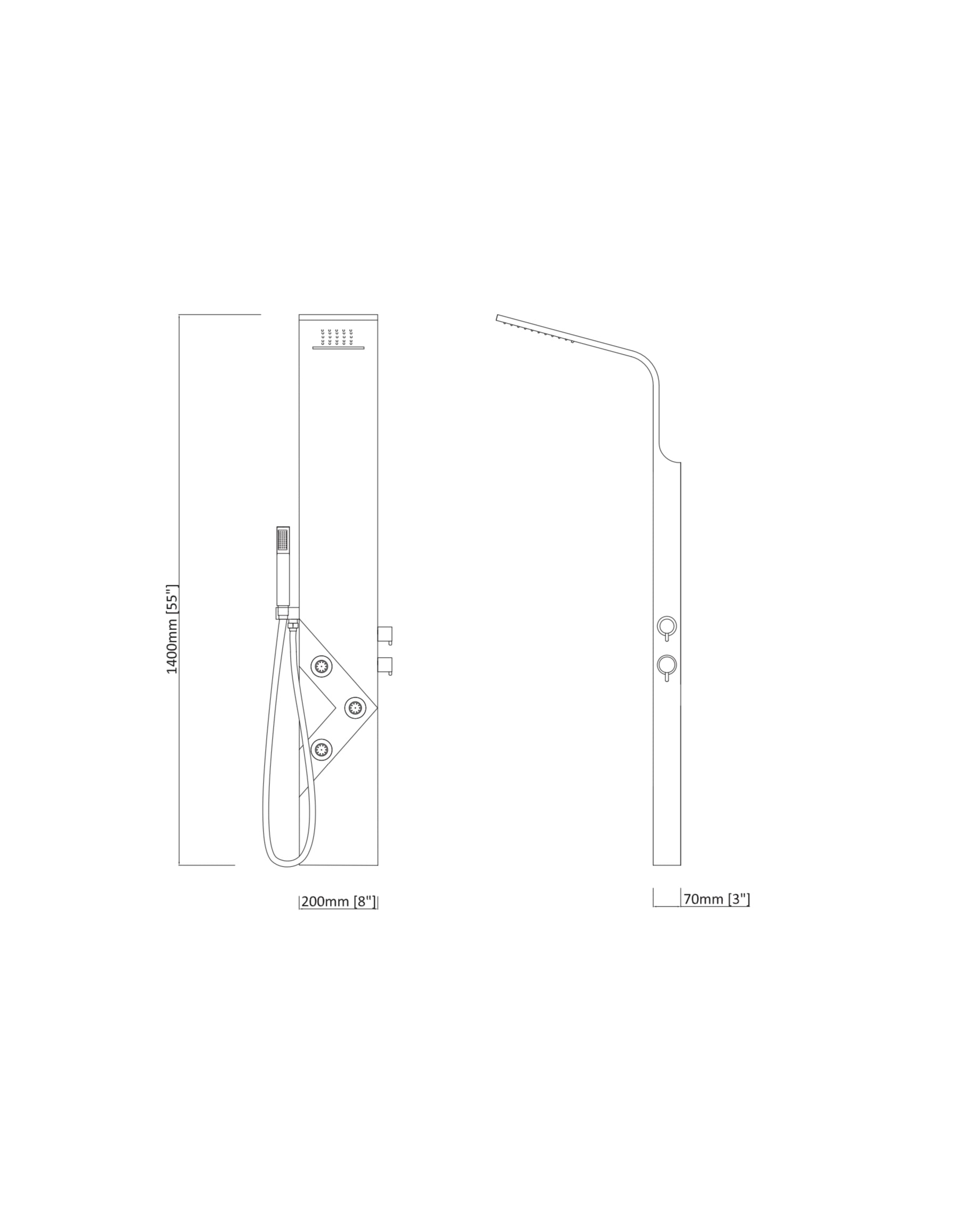 Novo QX Matt Black Chrome Aluminium Designer Thermostatic Column shower Pack